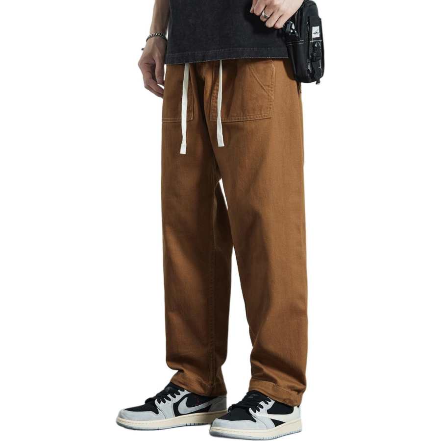 Tonlion Casual Pants Unisex Brown Yellow Moderate Straight Fit Pants