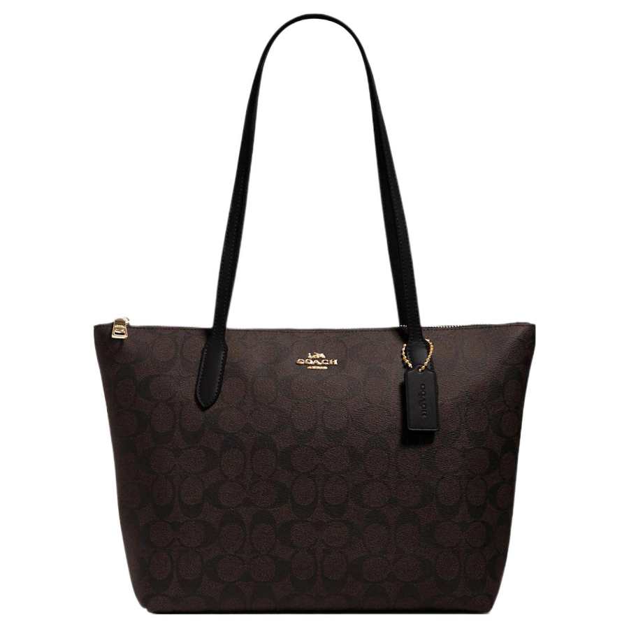 COACH Zip Top Tote PVC Tote Bag, Shopping Bag, Shoulder Bag Large Women's Dark Brown