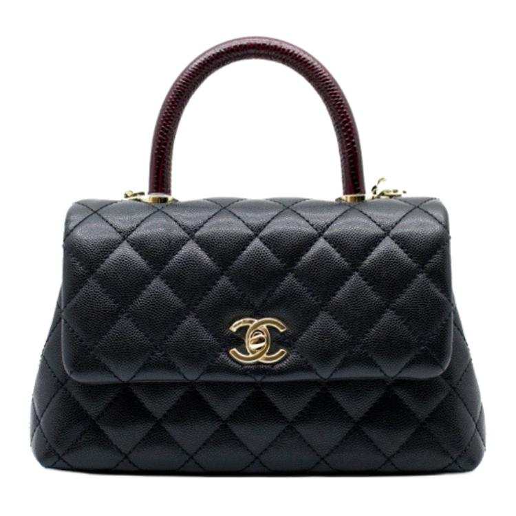 CHANEL Coco Handle Lizard Embossed Grain Calfskin & Gold Metal Shoulder Bag, Crossbody Bag, Handbag Women's Black