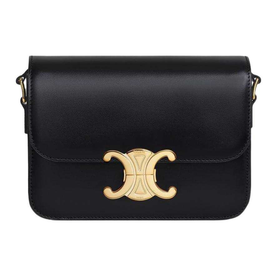 CELINE Triomphe Shiny Cow Leather Handbag, Shoulder Bag, Crossbody Bag Women's Black