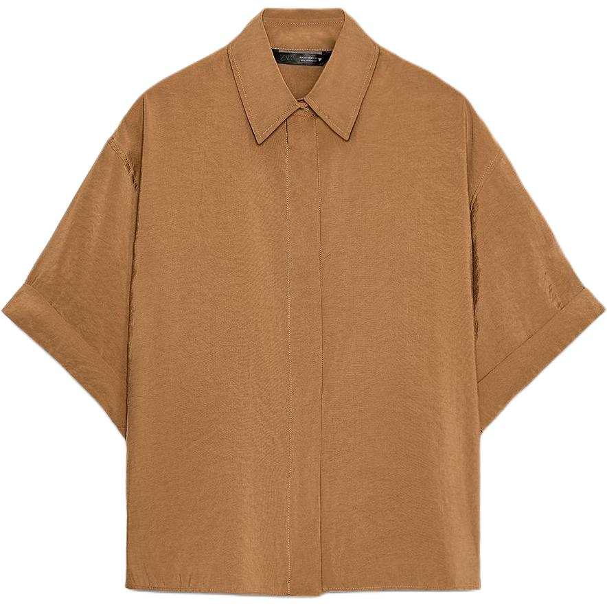 ZARA Shirts Women's Brown Lapel Moderate