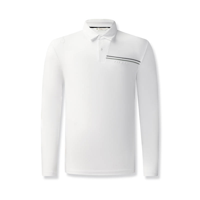 FILA Golf Knitted Fabric Long Sleeved Polo Shirt Men's Jade White
