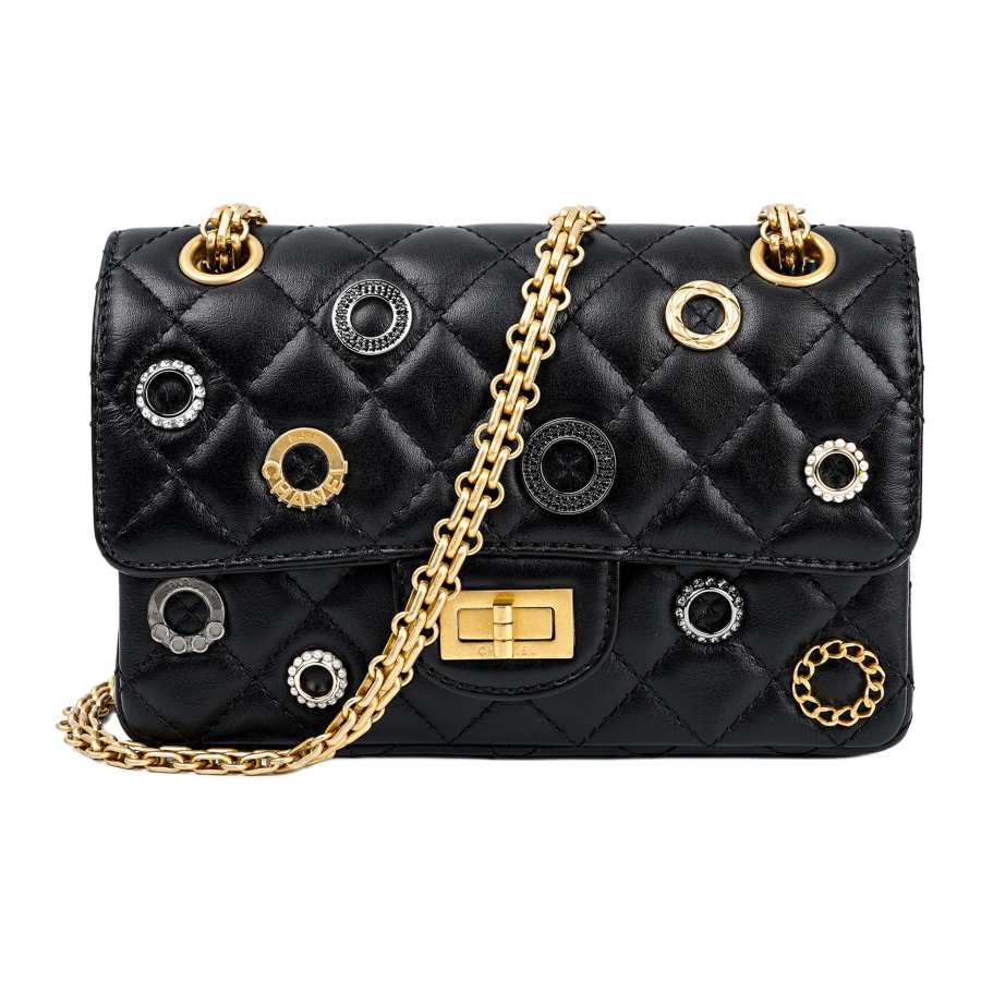 CHANEL 2.55 Sheepskin Shoulder Bag, Crossbody Bag Mini Women's Black