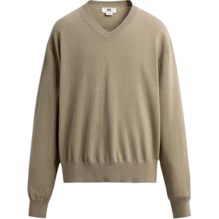 ZARA Knitwear Men's Beige V Neck Moderate Other