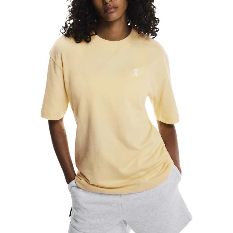 On Club T Shirts Women's Flower Honey Orange Crew Neck Moderate Straight Fit