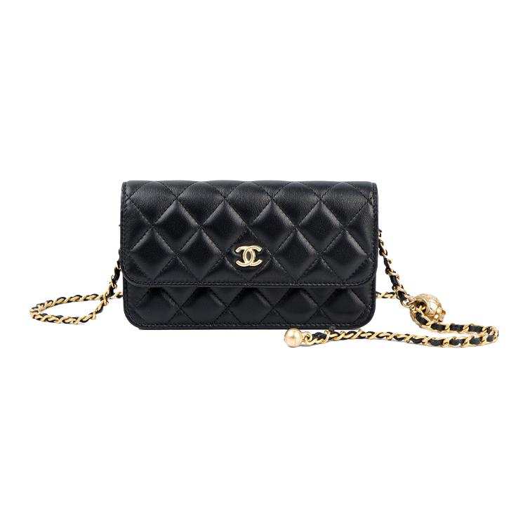 CHANEL Sheepskin Material Vintage Gold Chain Shoulder Bag, Crossbody Bag Women's Black