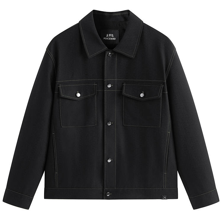 PEACEBIRD MEN Chanel Inspired Texture Jacquard Workwear Black Jacket Men's