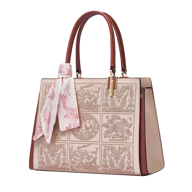 LAORENTOU Calfskin With Microfiber Women's Bag, Shoulder Bag, Tote Bag, Crossbody Bag, Handbag Women's Apricot Red