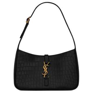 SAINT LAURENT Le 5 A 7 Crocodile Pattern Embossed Cow Leather Shoulder Bag, Hobo Bag, Shoulder Bag, Handbag Women's