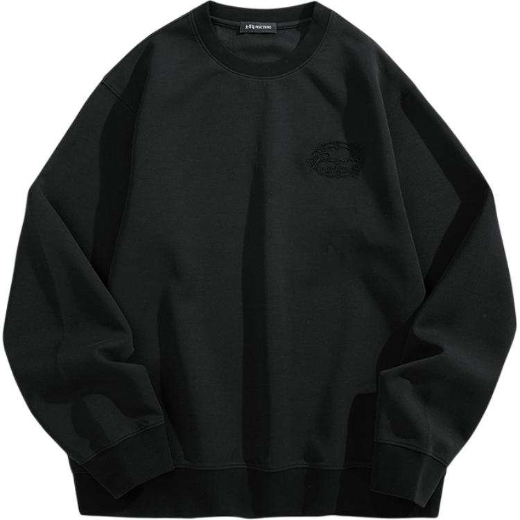 PEACEBIRD MEN Trendy Black Crew Neck Pullover Sweatshirt Men's