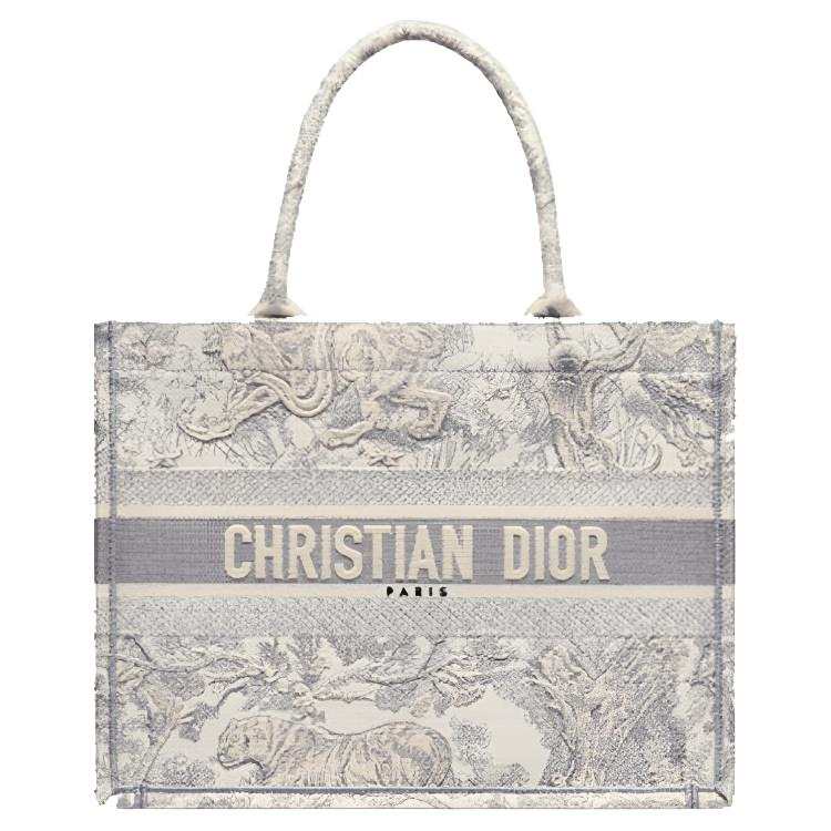 DIOR Medium DIOR Book Tote-Ecru And Gray Toile De Jouy Embroidery