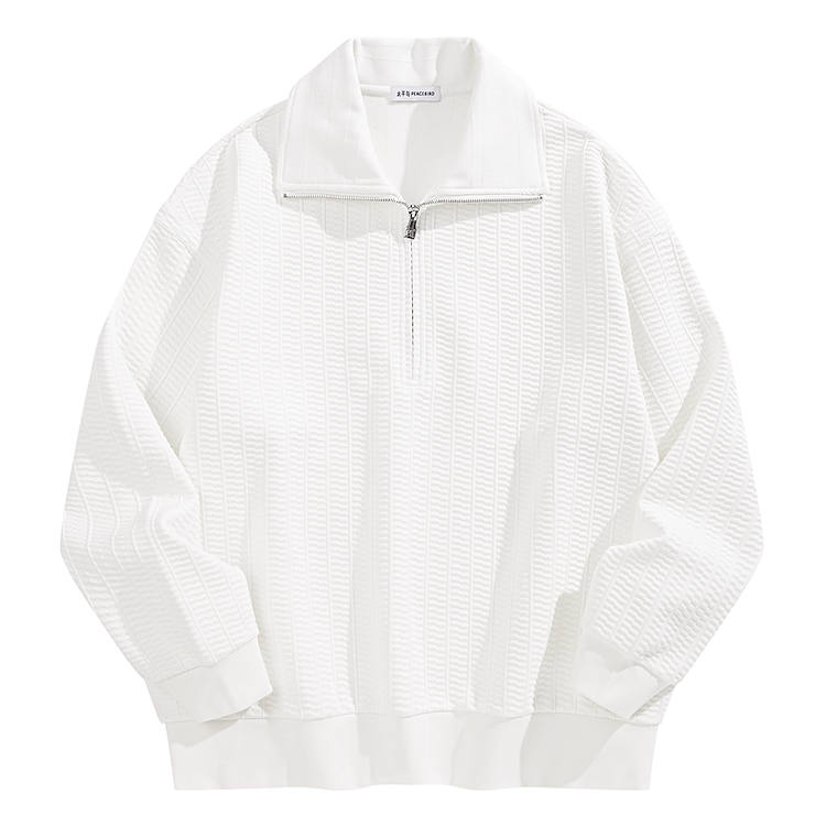 PEACEBIRD MEN Lapel Vintage Heavyweight Jacquard Casual Sweatshirt Men's