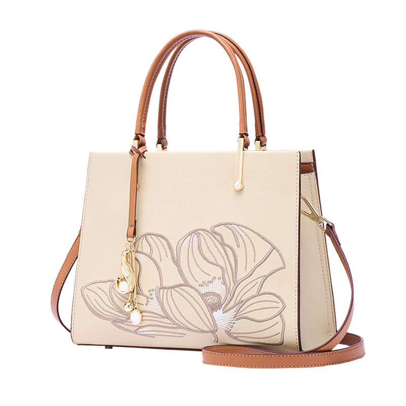 LAORENTOU Calfskin With Microfiber Shoulder Bag, Tote, Crossbody Bag, Handbag Women's Apricot