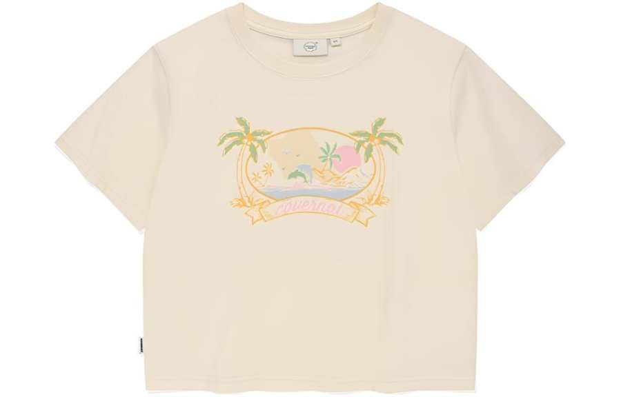 COVERNAT T Shirts Women's Ivory White Crew Neck Moderate Straight Fit