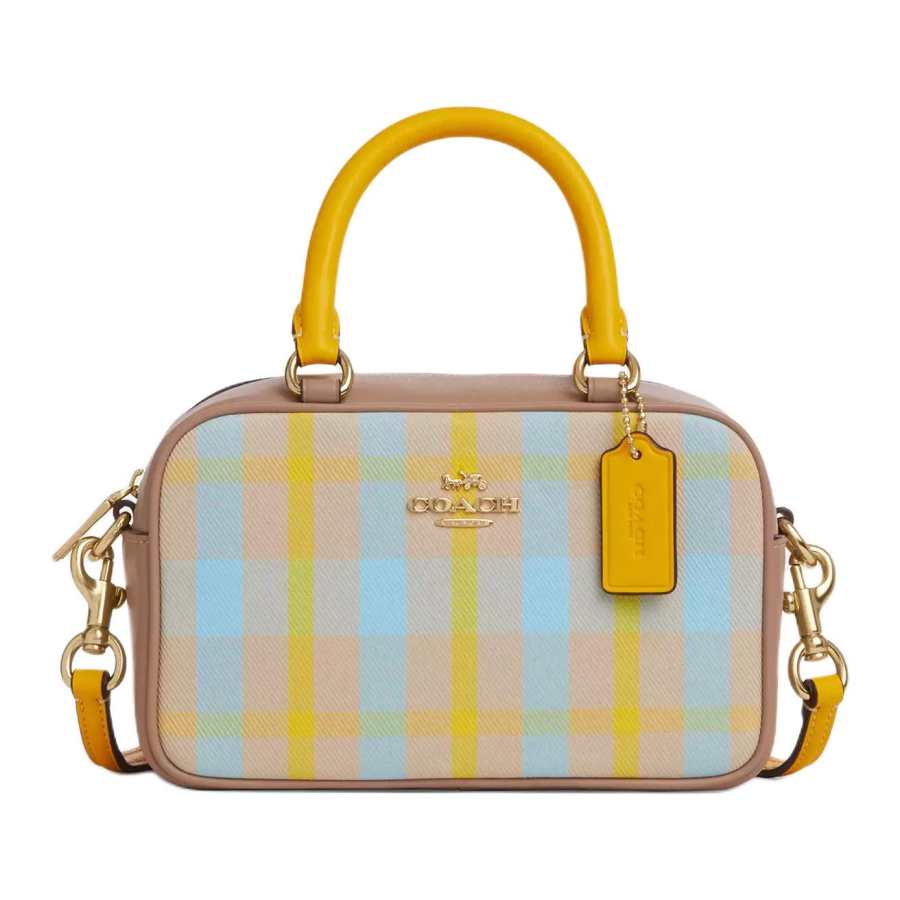 COACH SATCHEL Jacquard With Smooth Leather Crossbody Handbag Small Women's Bright Yellow