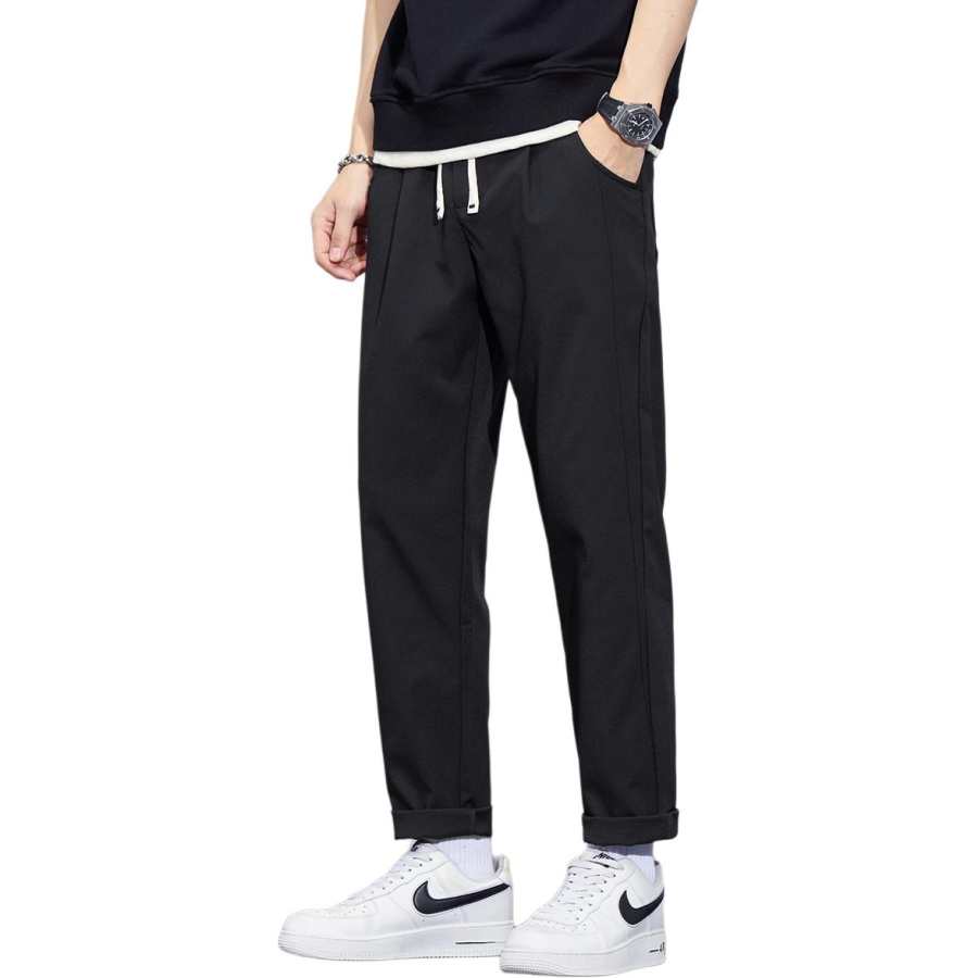 Tonlion Casual Pants Men's Black Thin Straight Fit Pants