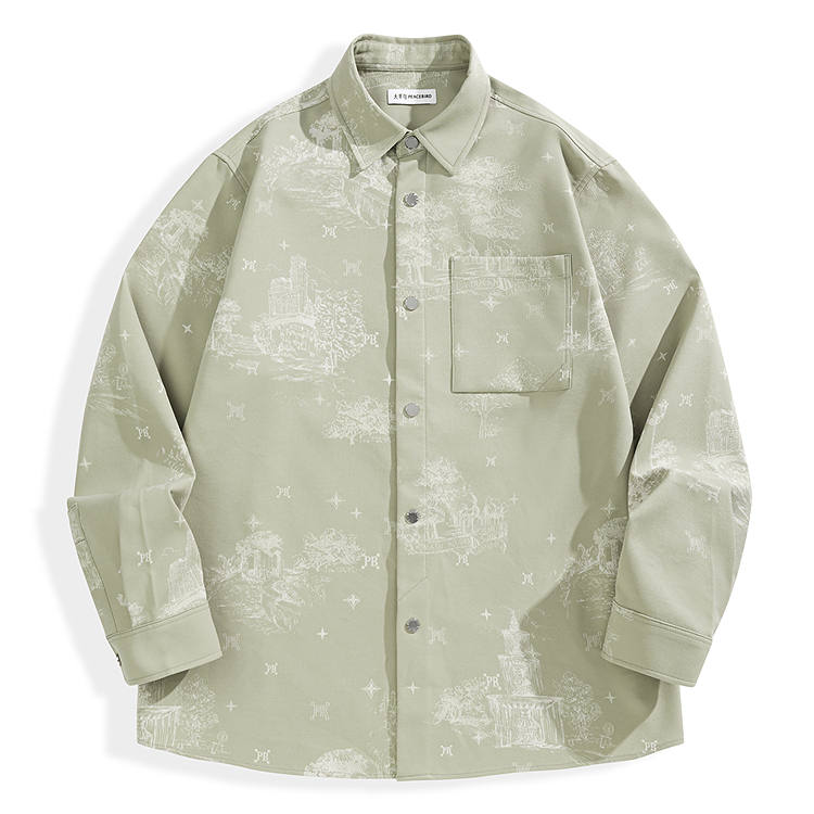 PEACEBIRD MEN Long Sleeved Outerwear Jacquard Shirt Men's
