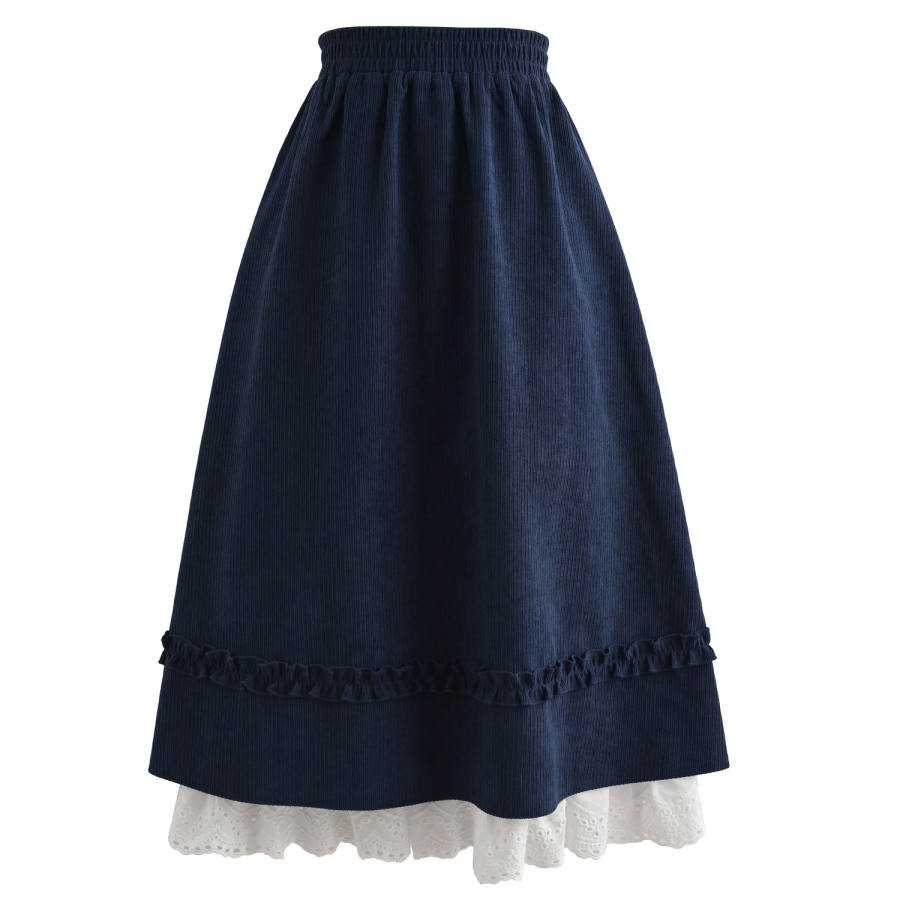 SNBL Casual Long Skirts Women's Dark Blue Moderate Mid Length A Line Skirt