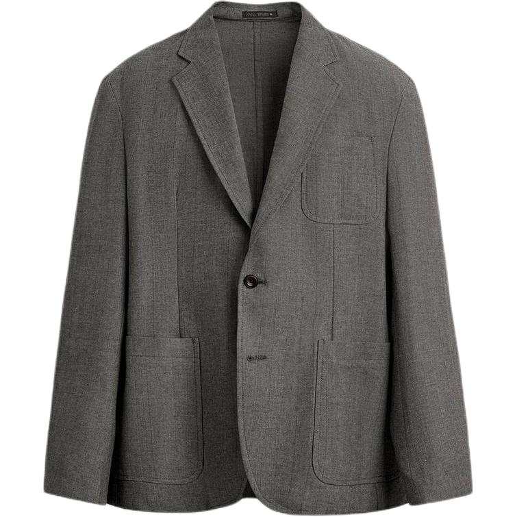 ZARA Business Suits Men's Gray Green Suit Collar Moderate Business Suit