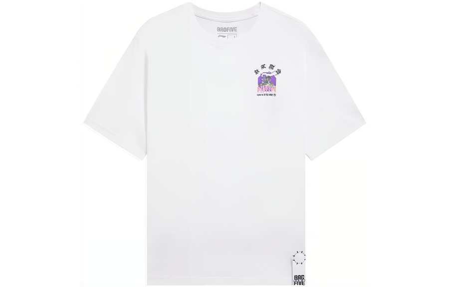 Li-Ning Li Ning T Shirts Men's White Crew Neck Moderate Straight Fit