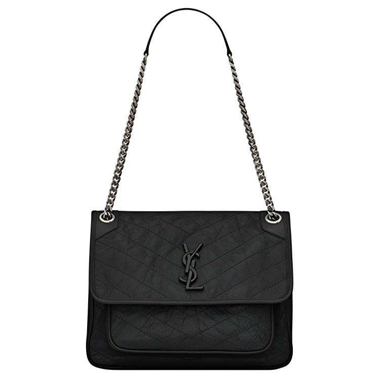SAINT LAURENT Niki Shoulder Bag Medium Crinkled Vintage Black