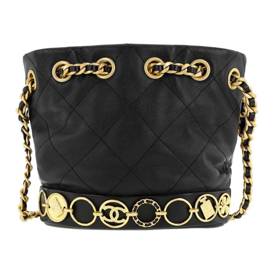 CHANEL Calfskin Bucket Bag, Shoulder Bag, Crossbody Bag Small Women's Black