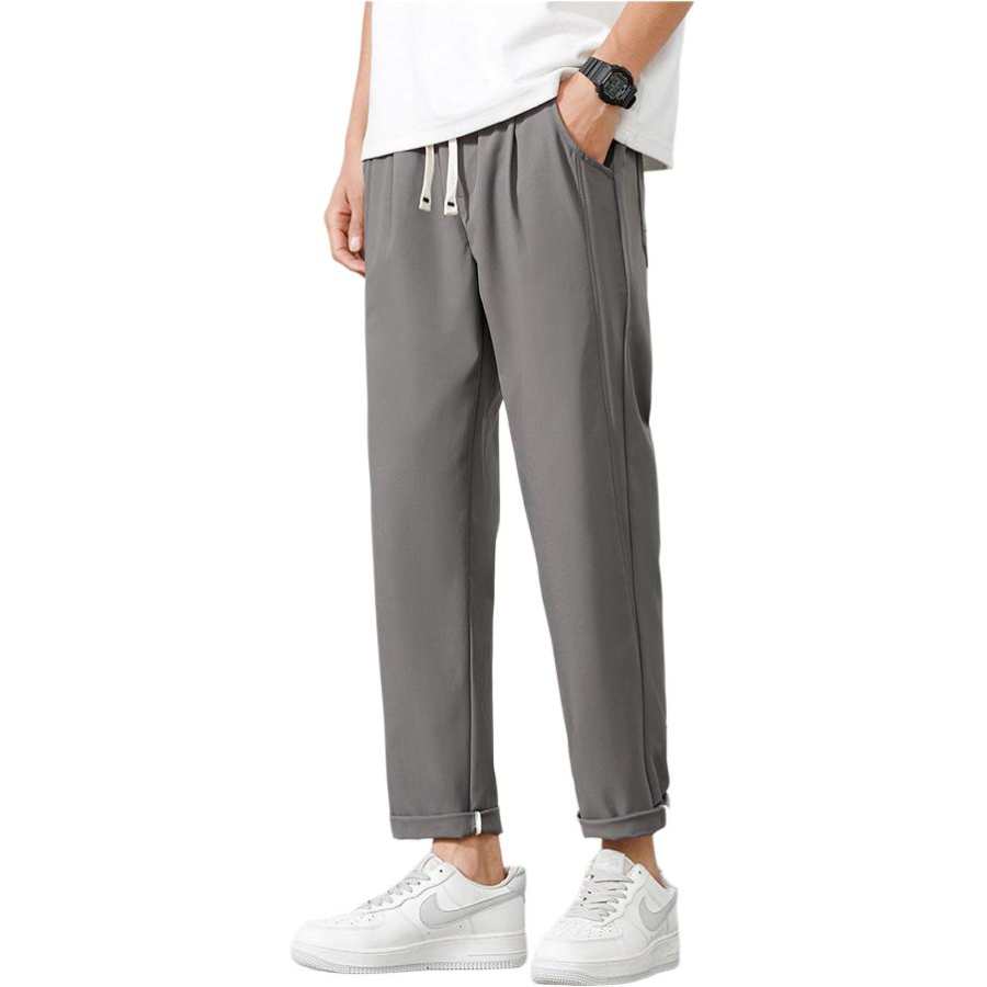 Tonlion Casual Pants Men's Gray Thin Straight Fit Pants