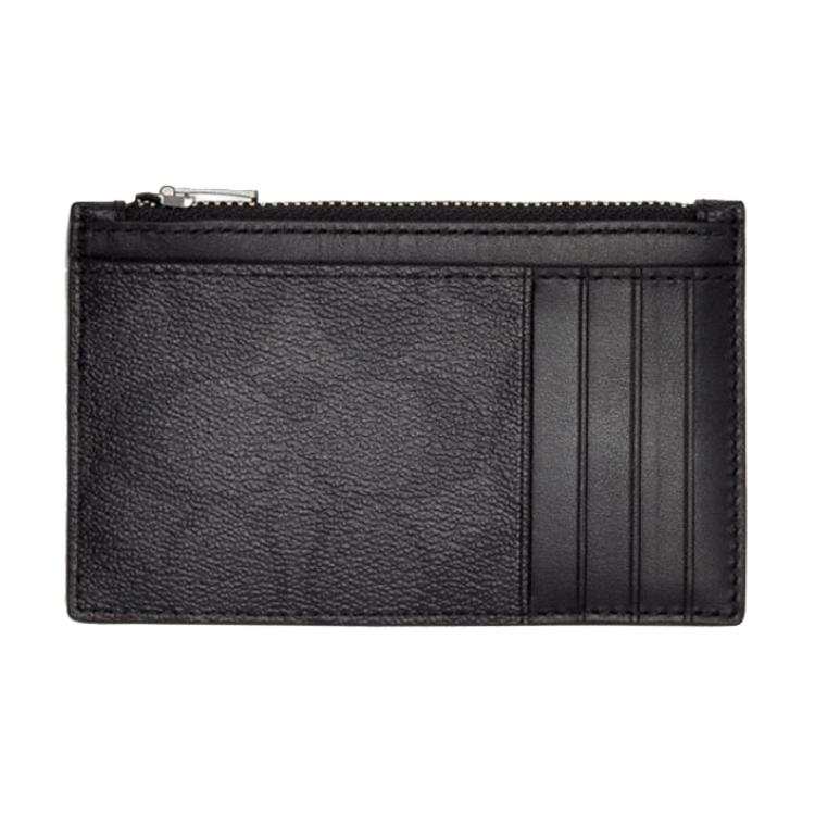 COACH PVC With Cow Leather Coin Purse, Card Holder Unisex Charcoal Black Monogram