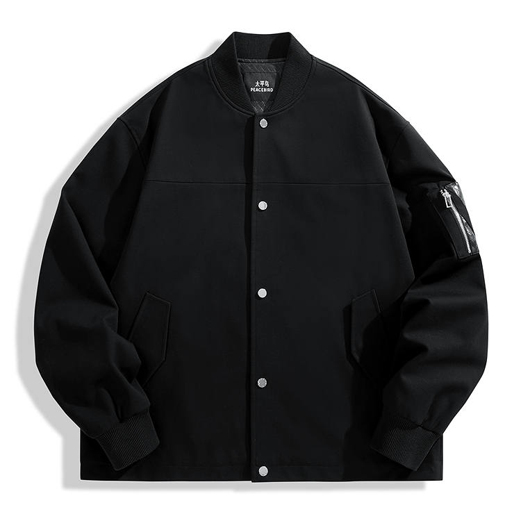 PEACEBIRD MEN PEACEBIRD MEN Texture Jacquard PU Leather Patchwork Coat Jacket Men's