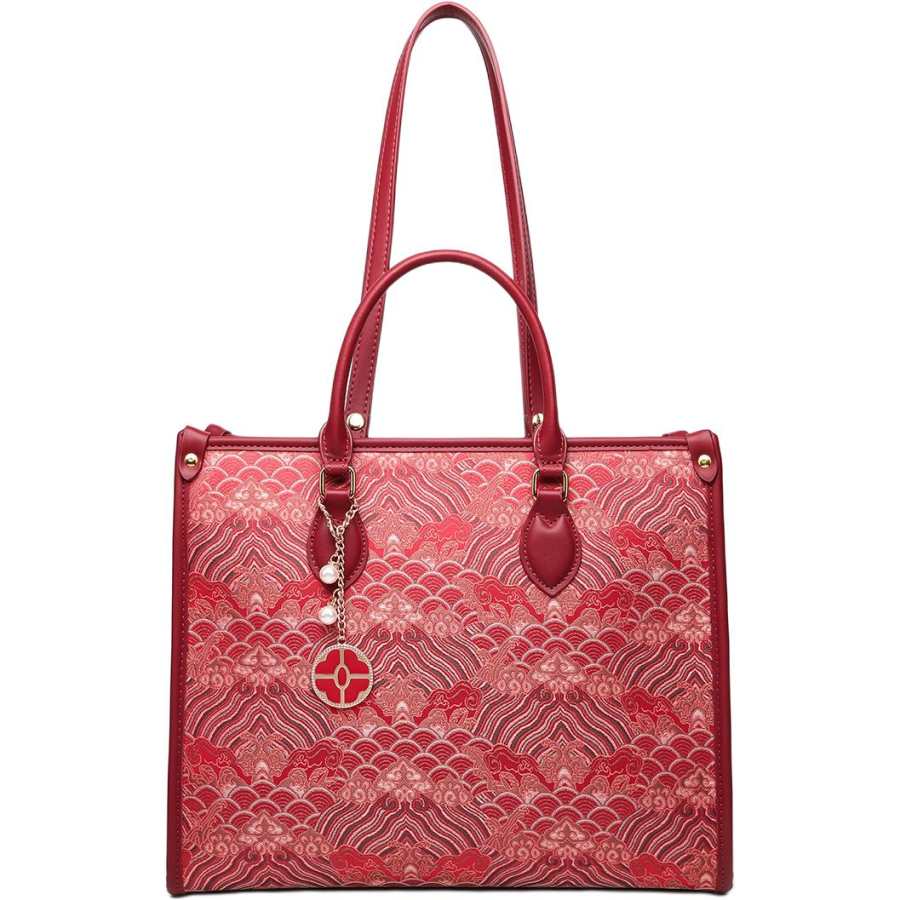 PAYOT Synthetic Leather Tote One Shoulder Handbag Women's Festive Red