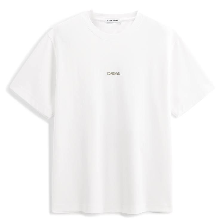 PEACEBIRD MEN Back Embroidery Print White Short Sleeved T Shirt Men's