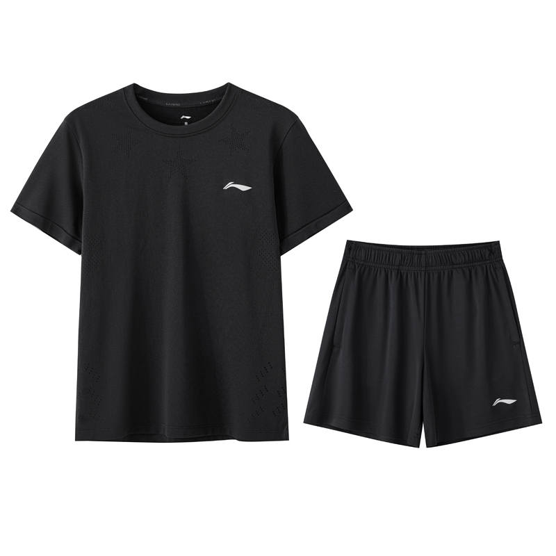 Li-Ning Li Ning Casual Sportswear Men's Set Black Crew Neck Moderate