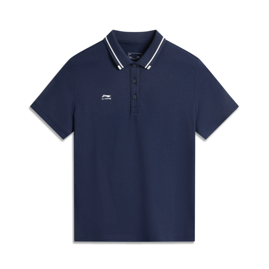 Li-Ning Li Ning Polo Shirts Women's Dark Ship Blue Polo Collar Moderate Straight Fit