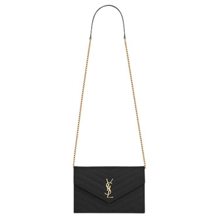 SAINT LAURENT ENVELOPE Quilting Grain Embossed Leather Shoulder Bag, Crossbody Bag Women's Black