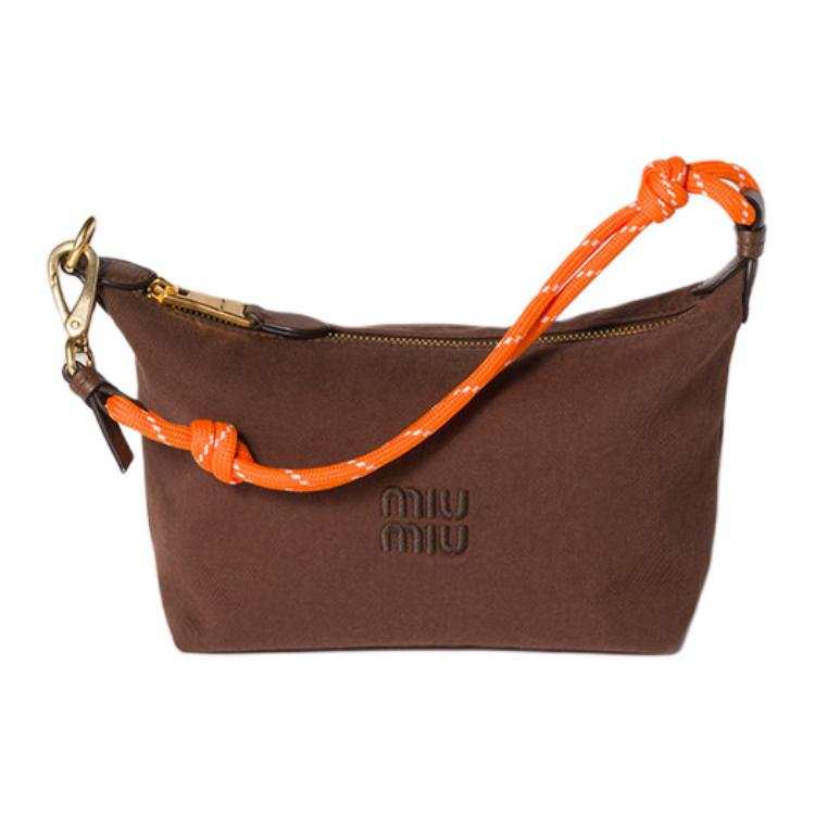 MIU MIU Fabric Handbag, Shoulder Bag Small Women's Cocoa Brown & Orange