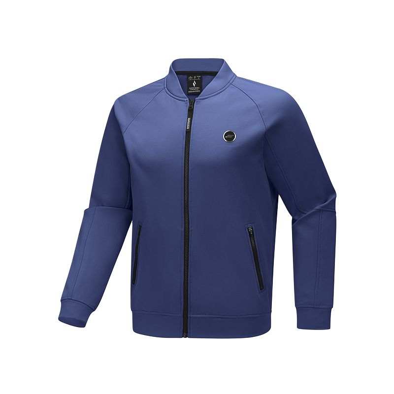 Skechers Stand Collar Zippers Raglan Sleeve Multi Pocket Knitted Fabric Fleece Lined Jacket Men's
