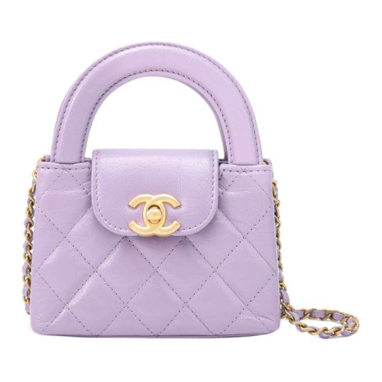 CHANEL Cow Leather Material Gold Metal Shoulder Bag, Crossbody Bag, Handbag Extra Mini Women's Light Purple