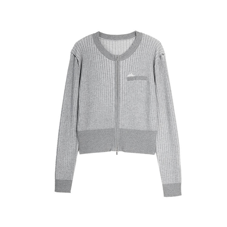 ELLE Knitwear Women's Medium Gray Crew Neck Moderate Cardigan