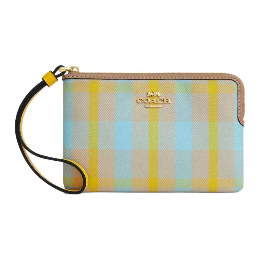 COACH Corner Zip Fabric Wrist Clutch Small Women's Bright Yellow