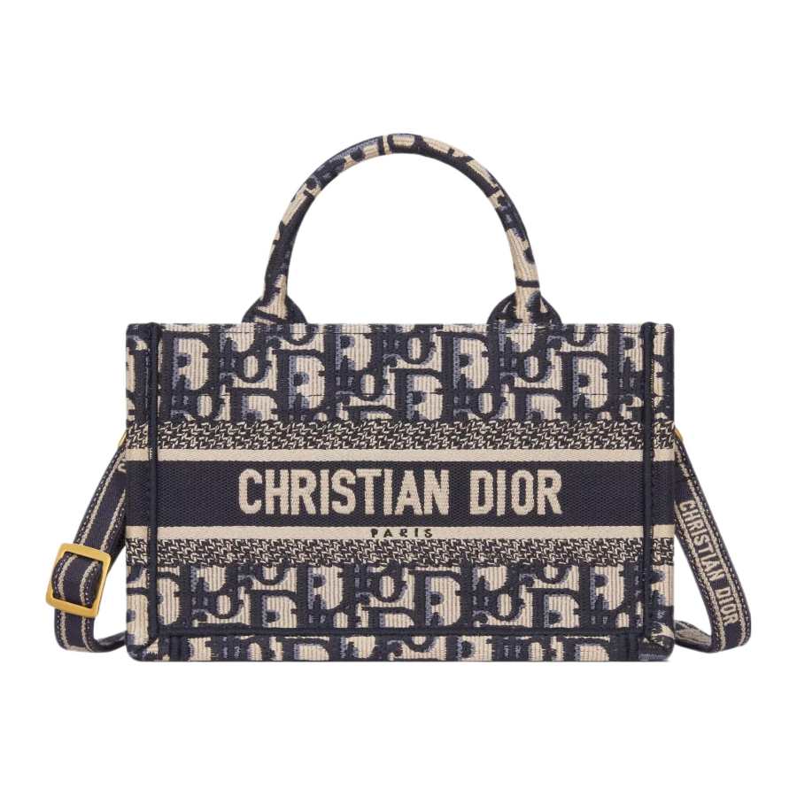 DIOR BookTote Cotton Handbag Mini Women's Blue & Beige