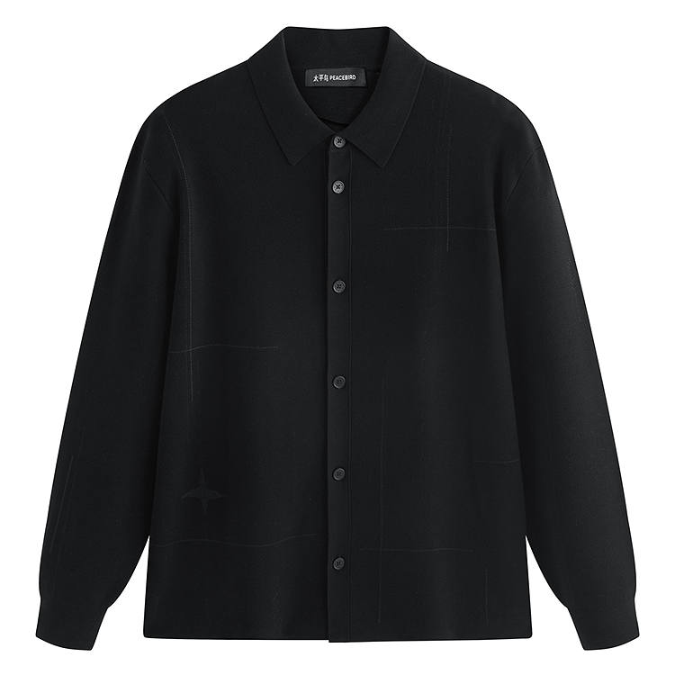 PEACEBIRD MEN Solid Color Cardigan Lapel Embroidery Knitted Fabric Sweater Unisex