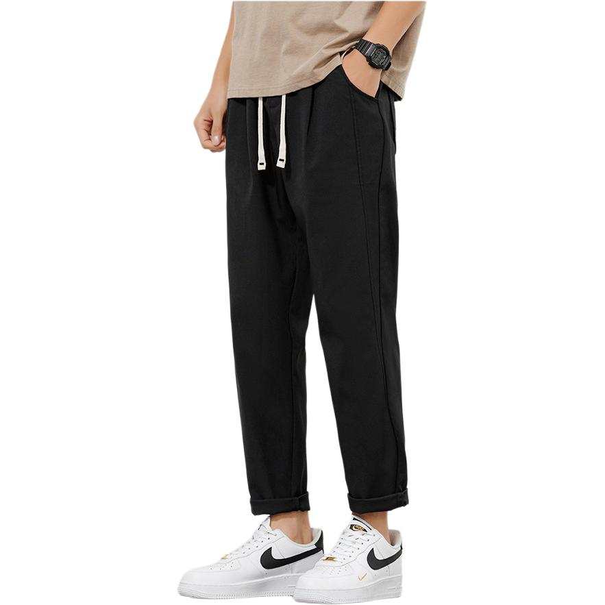 Tonlion Casual Pants Men's Black Thin Straight Fit Pants