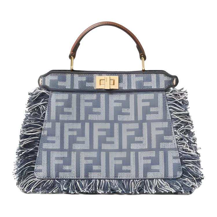 FENDI Peekaboo ISeeU Denim Effect FF Jacquard Shoulder Bag, Handbag Small Women's Blue