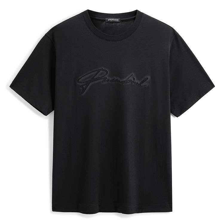 PEACEBIRD MEN Heavyweight 3D Effect Embroidery Short Sleeved T Shirts Men's