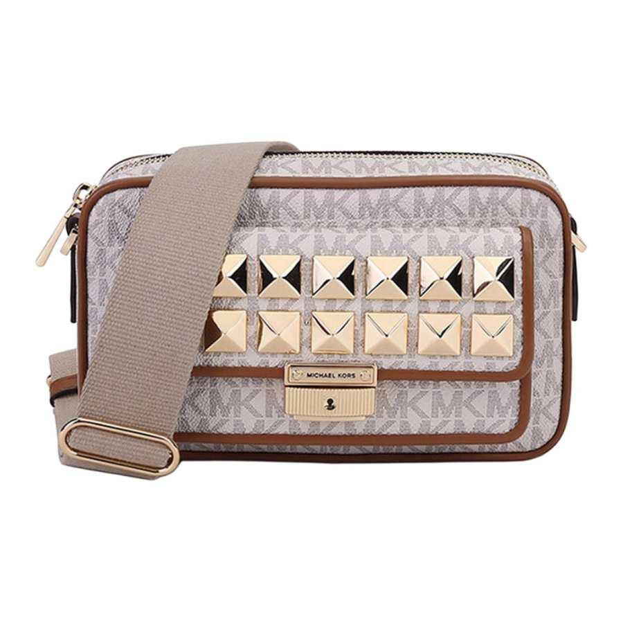 MICHAEL KORS Bradshaw Artificial Leather Camera Bag, Crossbody Bag, Shoulder Bag Women's Vanilla White & Acorn Brown