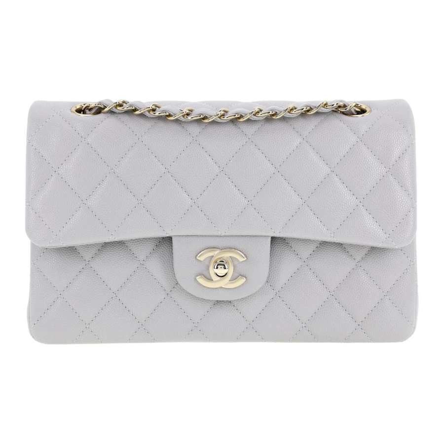 CHANEL Classic Flap CF Grain Cow Leather Material Gold Metal Shoulder Bag, Crossbody Bag Small Women's Gray