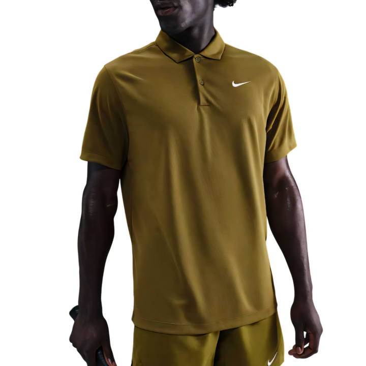 Nike Nike Dri Fit Tennis Tops Men's Olive Green/White Lapel Thin