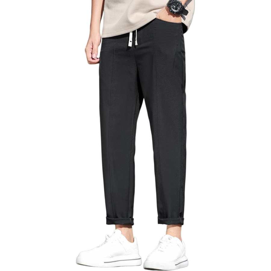 Tonlion Casual Pants Unisex Black Thin Straight Fit Pants
