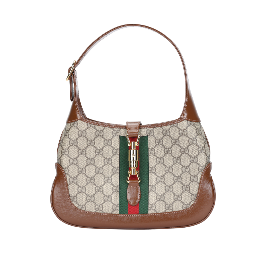GUCCI Jackie 1961 Canvas With Leather Half Moon Underarm Shoulder Bag Small Women's Ebony