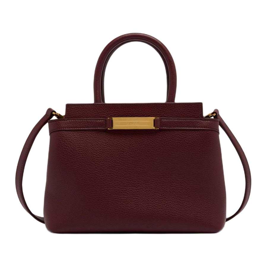 BALLY Grain Calfskin Tote Bag, Shopping Bag, Handbag Small Women's Red Brown